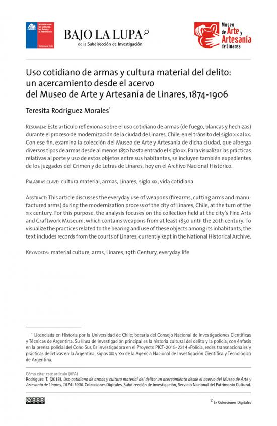 Uso cotidiano de armas y cultura material del delito: un acercamiento desde el acervo del Museo de Arte y Artesanía de Linares, 1874-1906