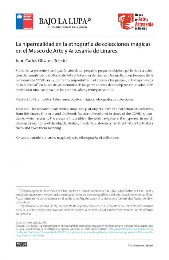 La hiperrealidad en la etnografía de colecciones mágicas en el Museo de Arte y Artesanía de Linares 